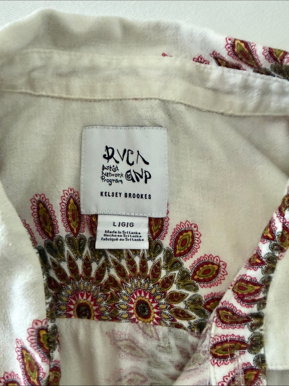 RVCA Print Button-Up Shirt in Cream, Olive & Pink
